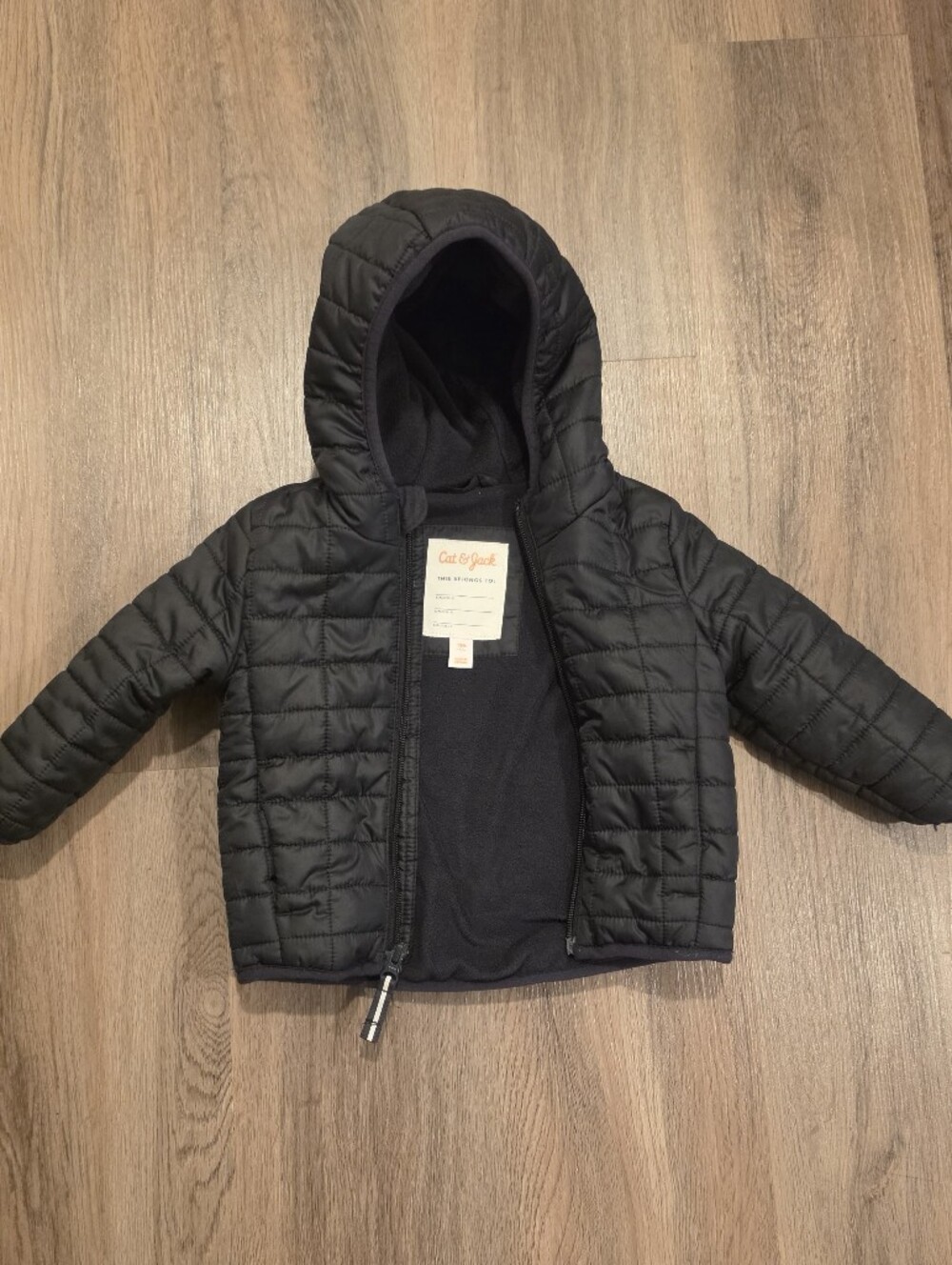 Cat & Jack Black Quilted Hooded Puffer Jacket for Kids